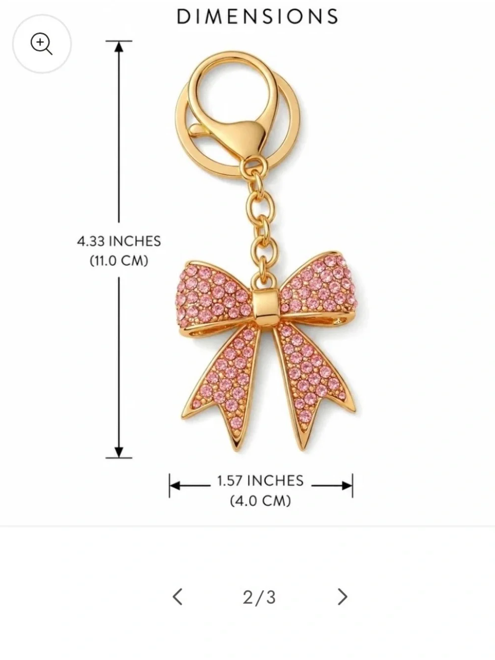 Gold-Tone Pink Crystal Bow Keychain Charm